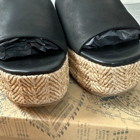 Free People Bohemian Harbor Raffia Flatform Sandals Black 11 Platform Chunky - Picture 8 of 16